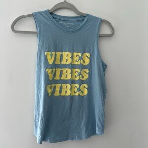 Spiritual Gangster Blue Tank with Yellow Vibes Print